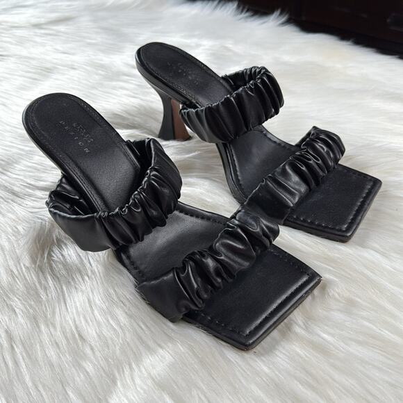 ASOS Black Harling Square Toe Ruched Toe Mid Heel Mules - Picture 2 of 10